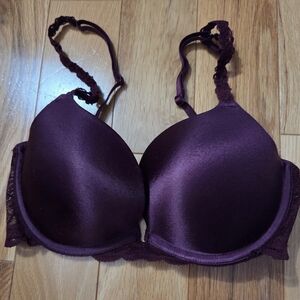 PINK Victoria's Secret Satin Plunge Bra in Plum
